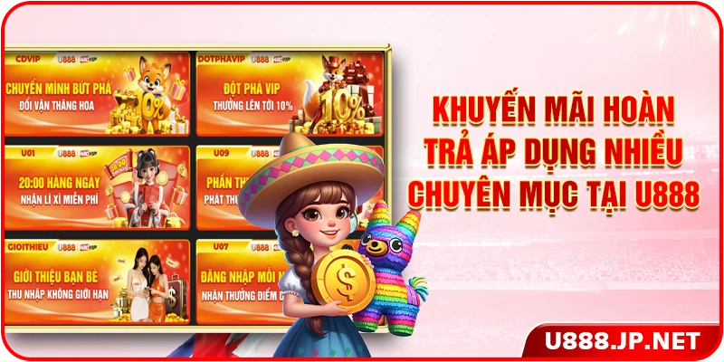 Khuyến mãi hoàn trả áp dụng nhiều chuyên mục tại U888